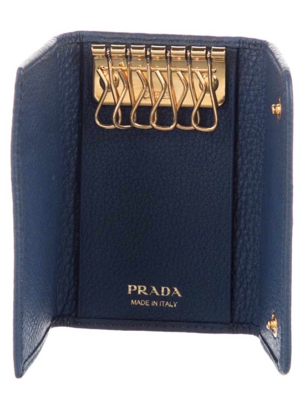 Prada Navy Vitello Grain Leather Key Case with Gold Hardware - Picture 2 of 5